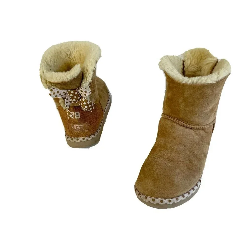 UGG Womens Mini Bailey Bow II Ankle Snow Boot Brown US 5 Shearling Suede 1005079